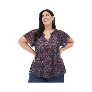 Lane Bryant Double Ruffle Sleeve Notch Neck Floral Top NWT Size 26/28